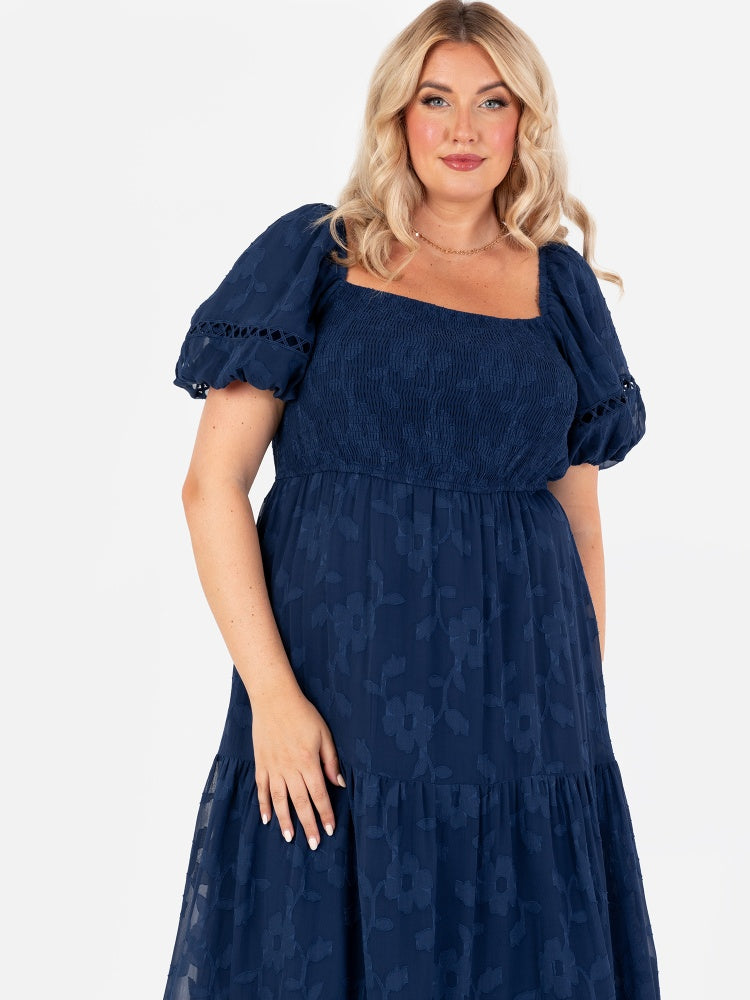 Lovedrobe Navy Floral Burnout Short Sleeve Maxi Dress