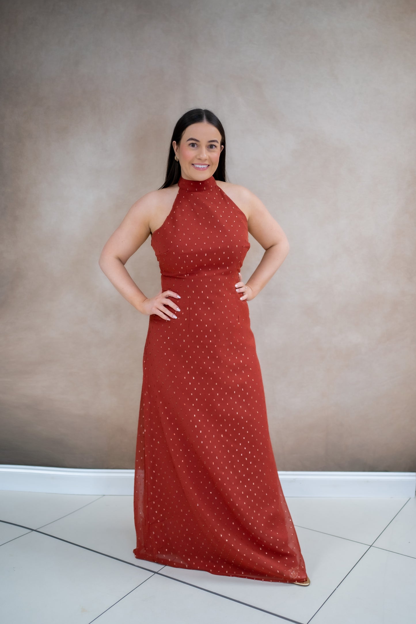 Anaya Chili Red Halter Neck With Open Back Maxi Dress