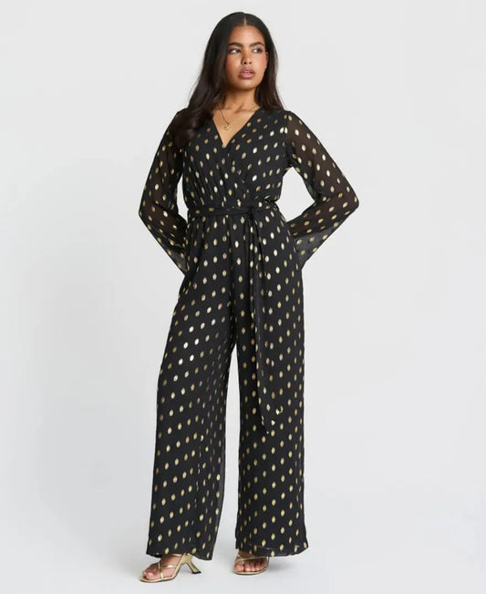 Needs No Label Foil Wrap Jumpsuit