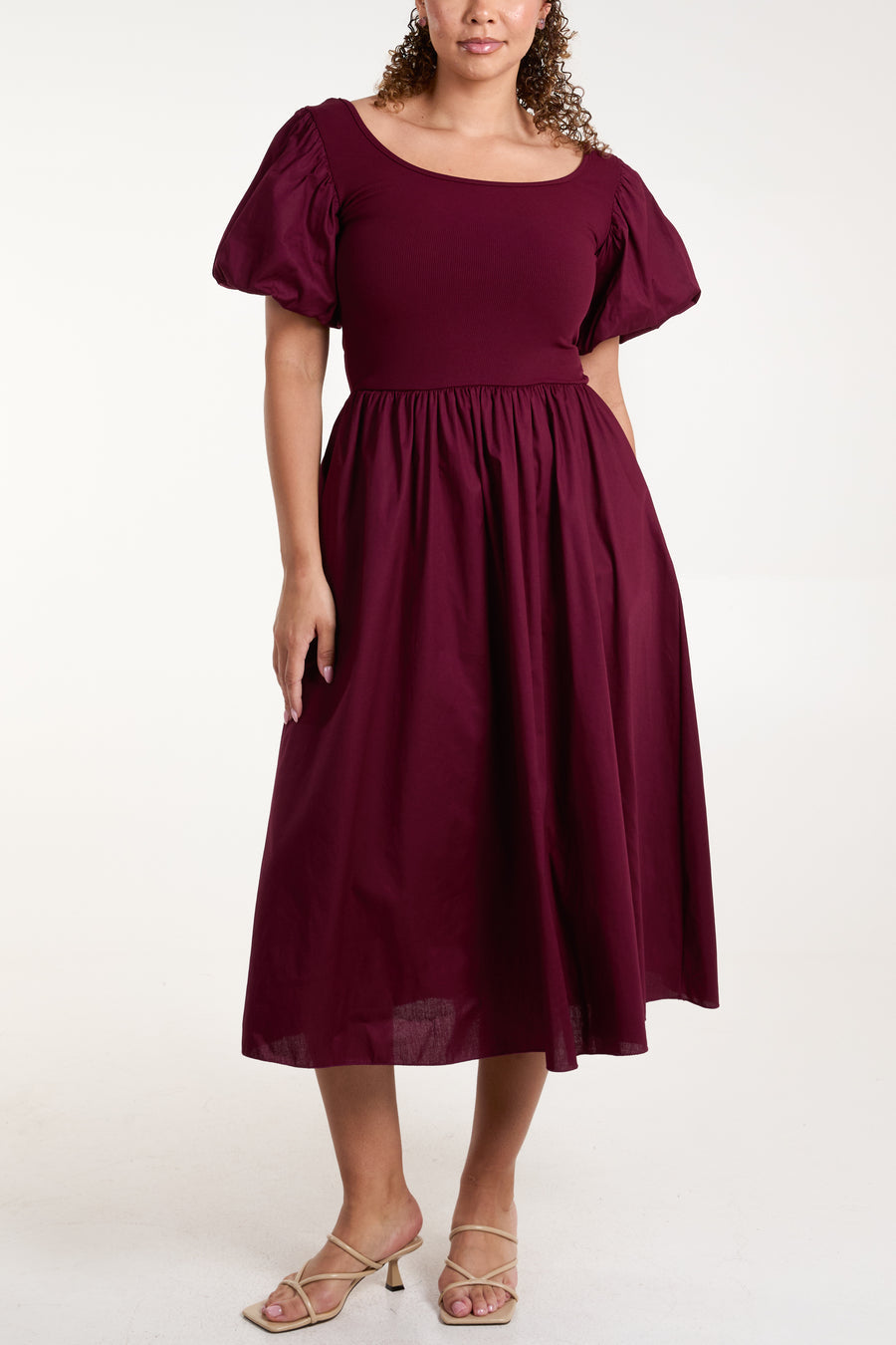 Puff Sleeve Bodice Midi Dress