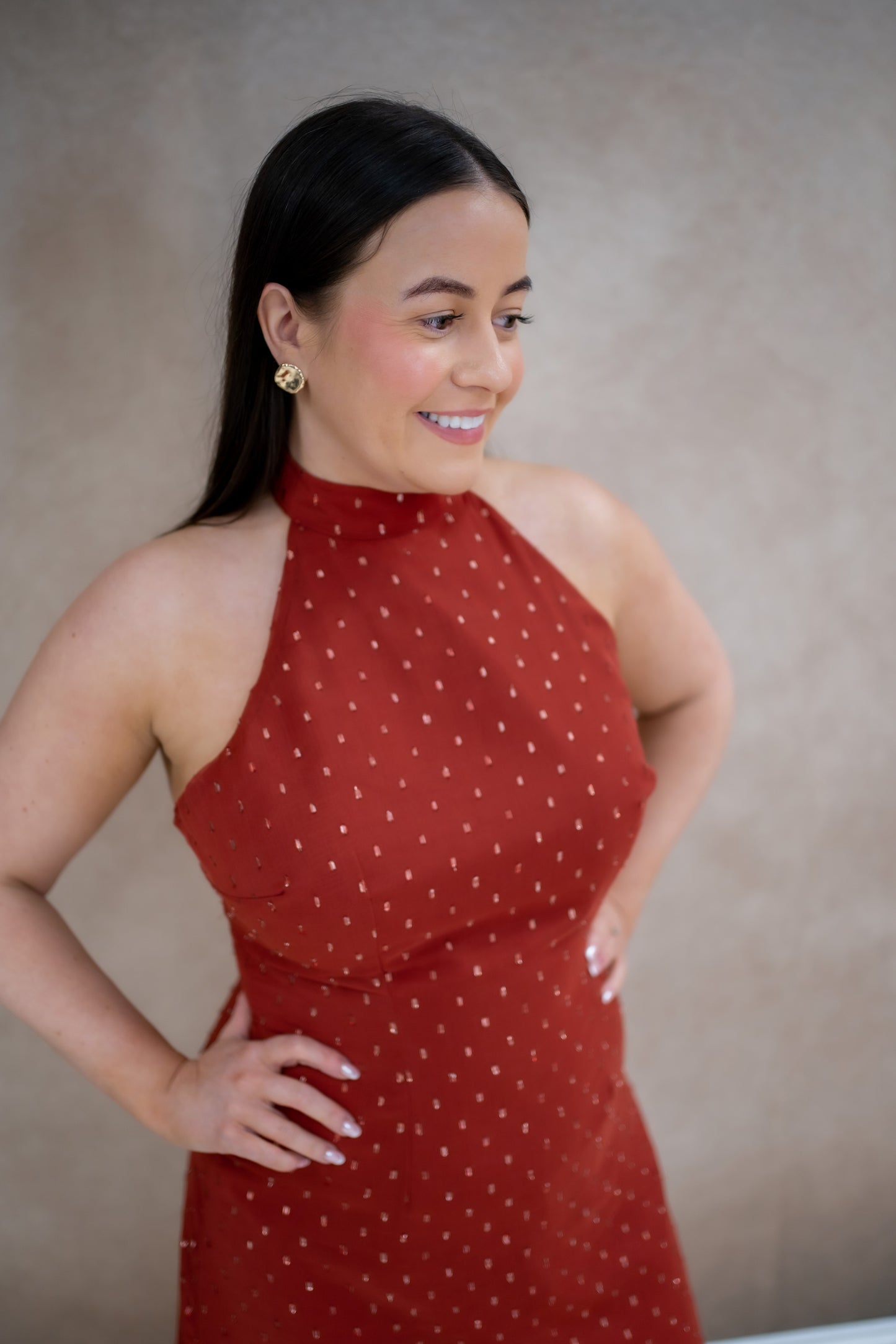 Anaya Chili Red Halter Neck With Open Back Maxi Dress