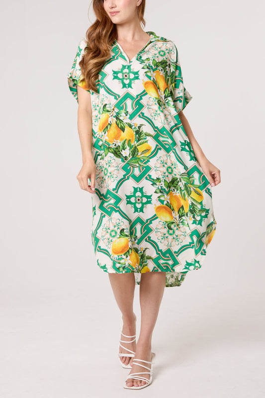 Lemon Tile Print Collar Dress