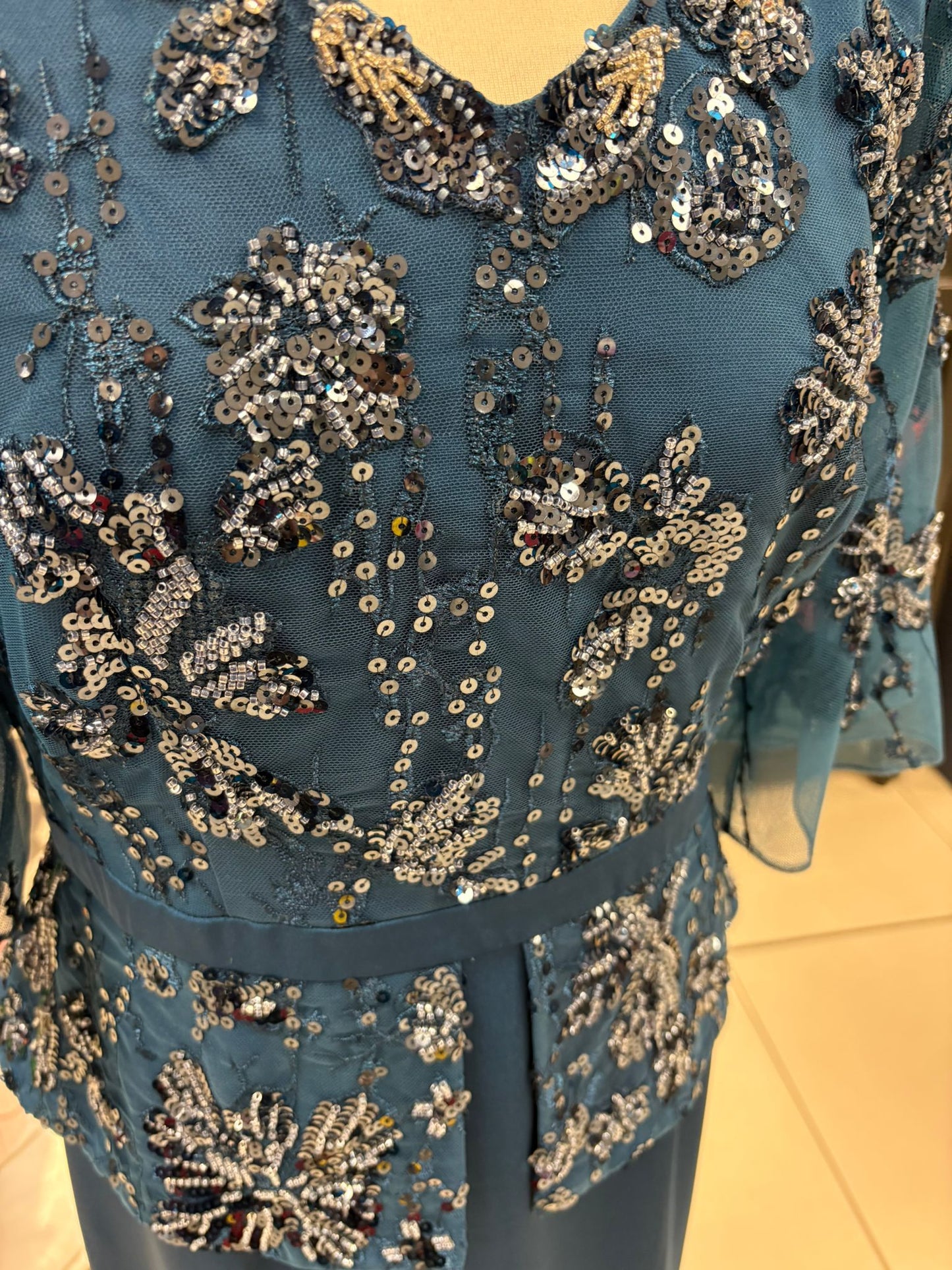 Gino Cerruti Teal Embellished Midi Dress