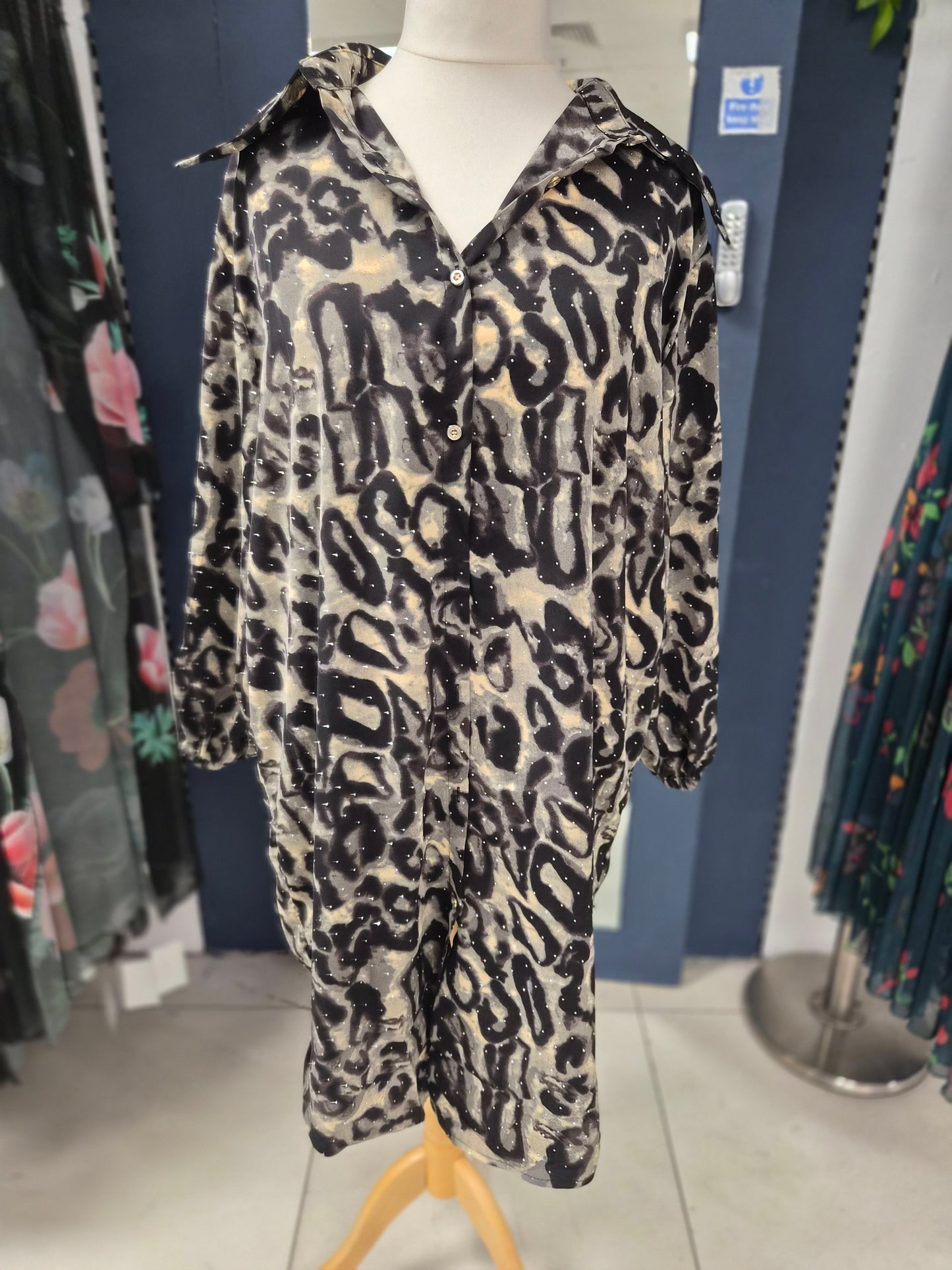 Diamante Embellished Animal Shirt Dress