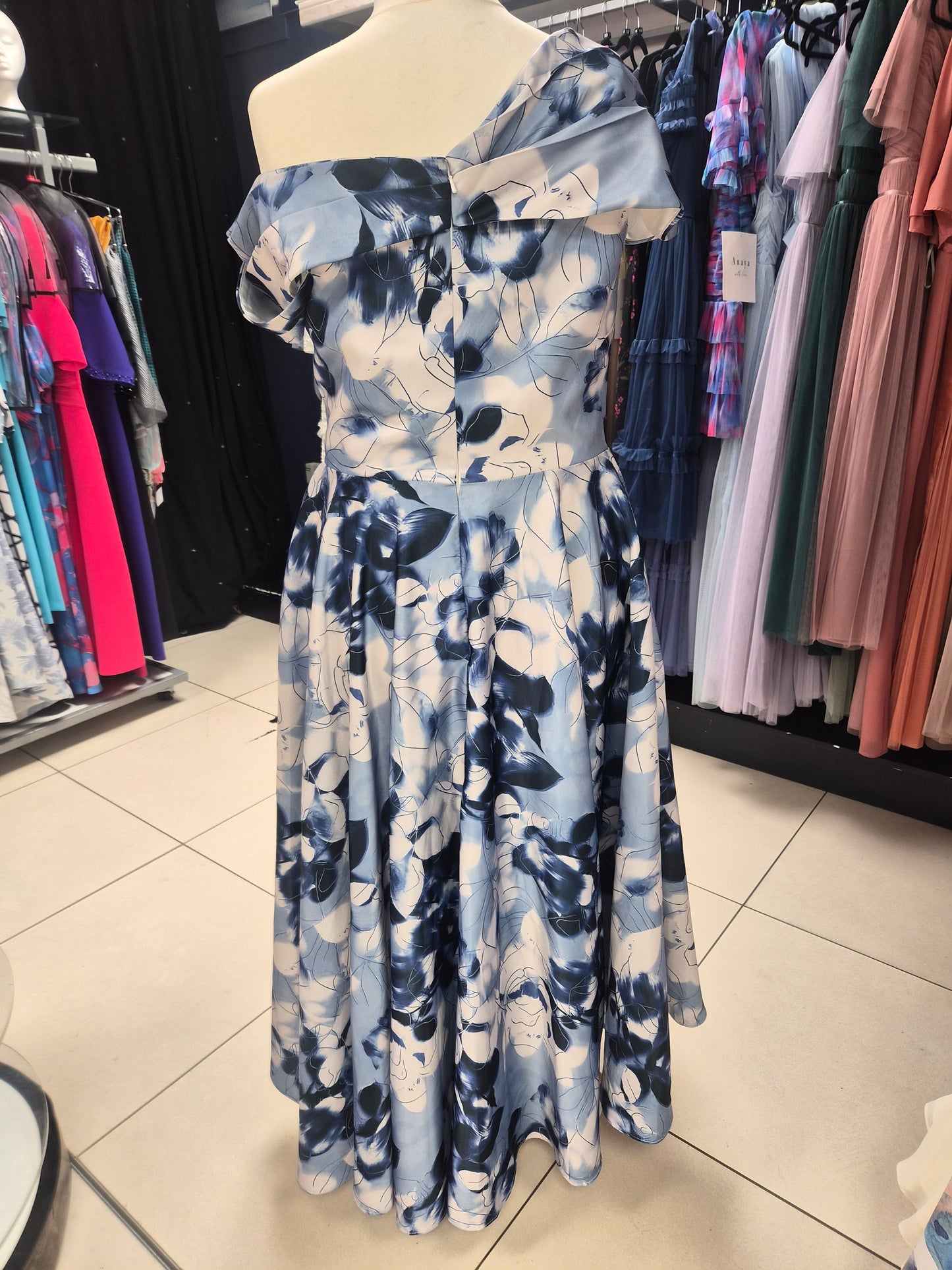 Gino Cerruti Satin Crepe Print MOB/MOG High Low Dress