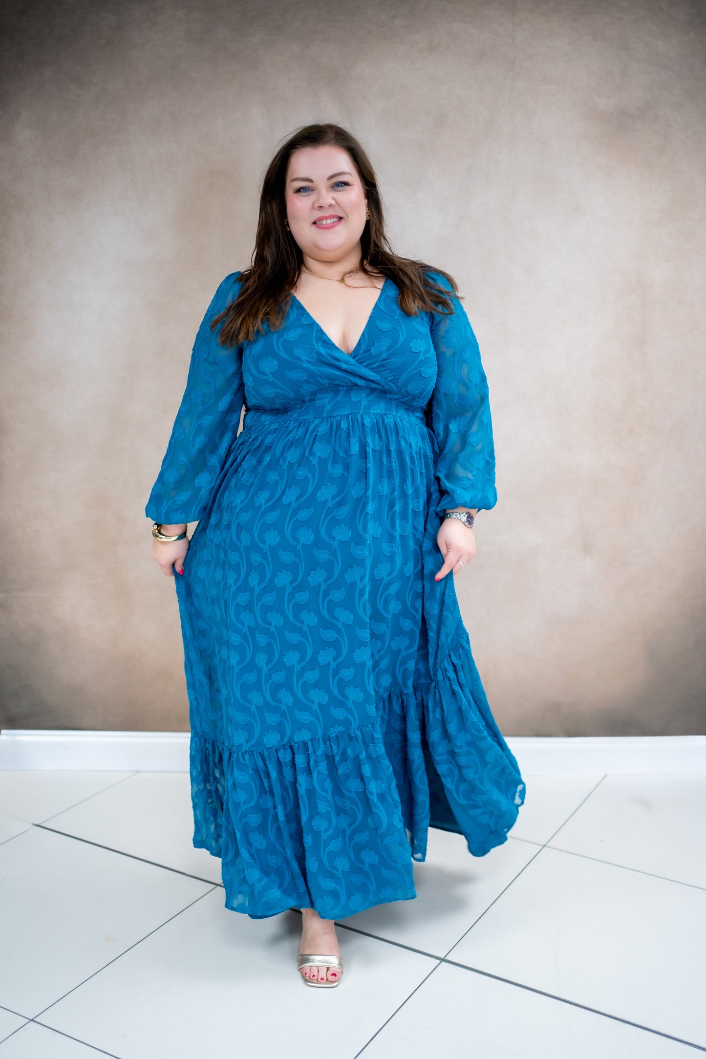 Lovedrobe Teal V Neck Burnout Maxi Dress