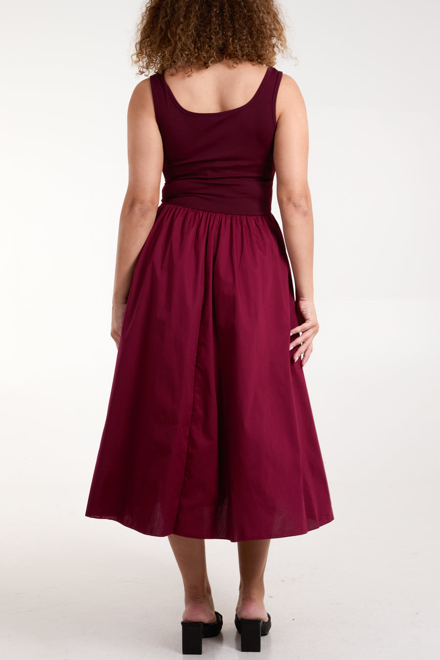 Square Neck Sleeveless Midi Dress With Pockets