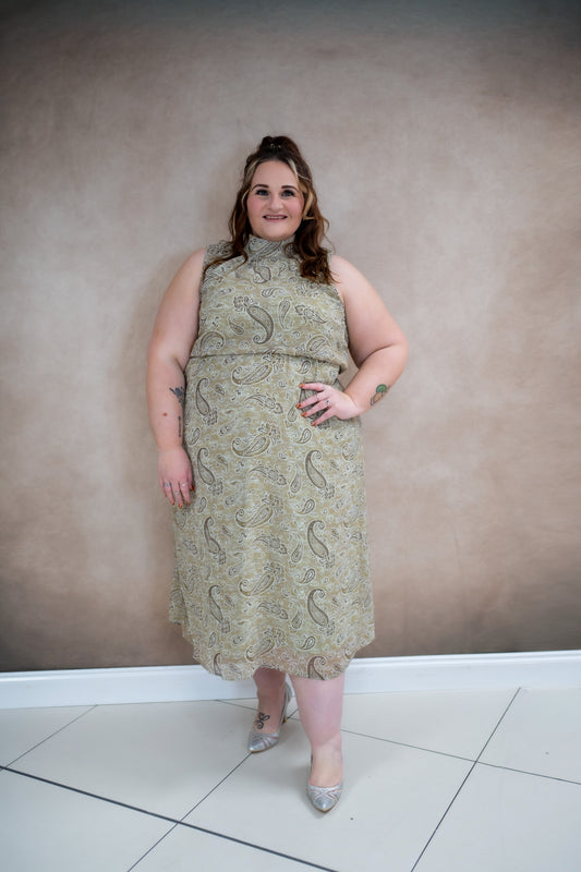 Rhinestone High Neck Midi Dress