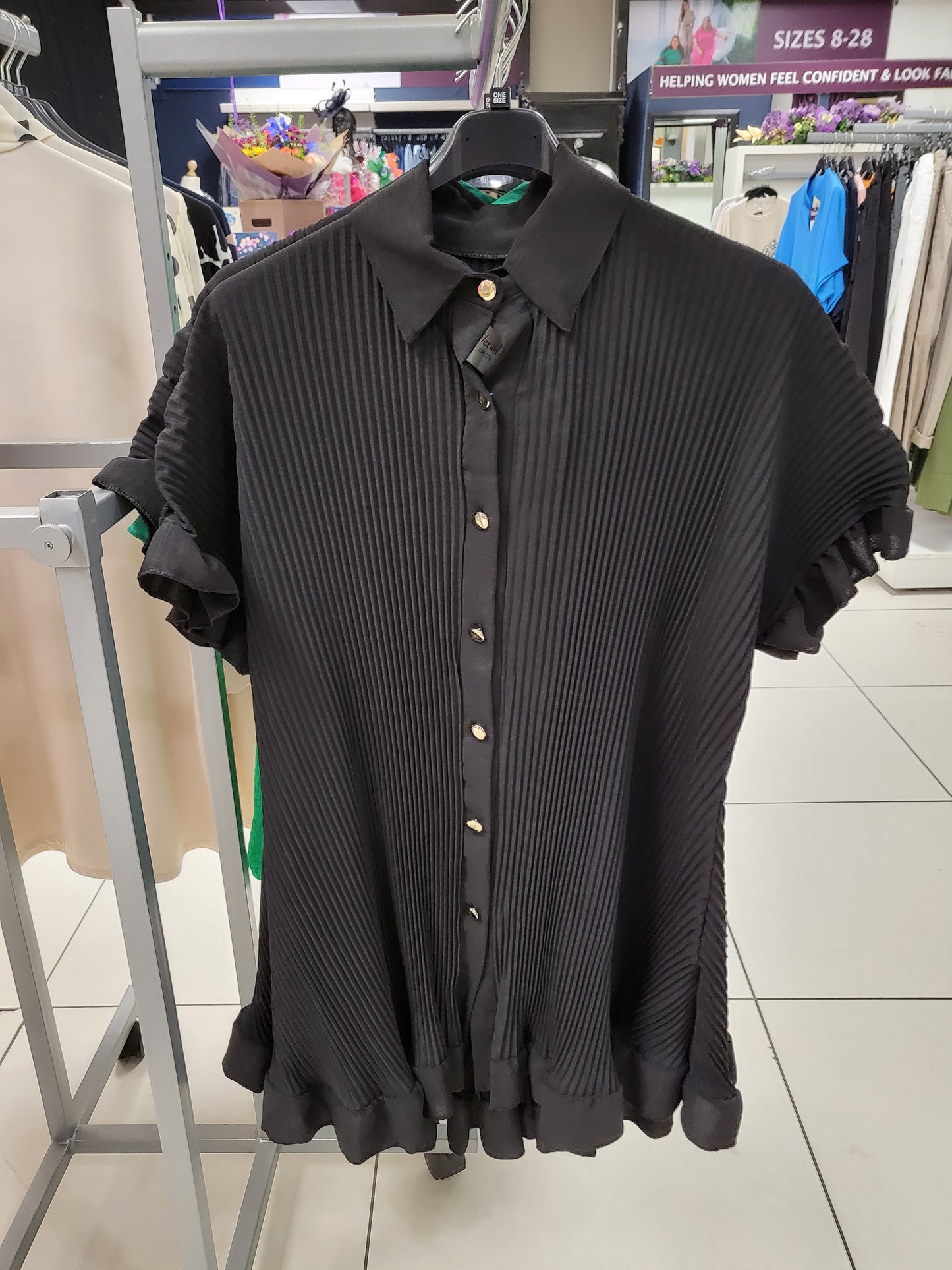 Pleated Dip Hem Button Shirt