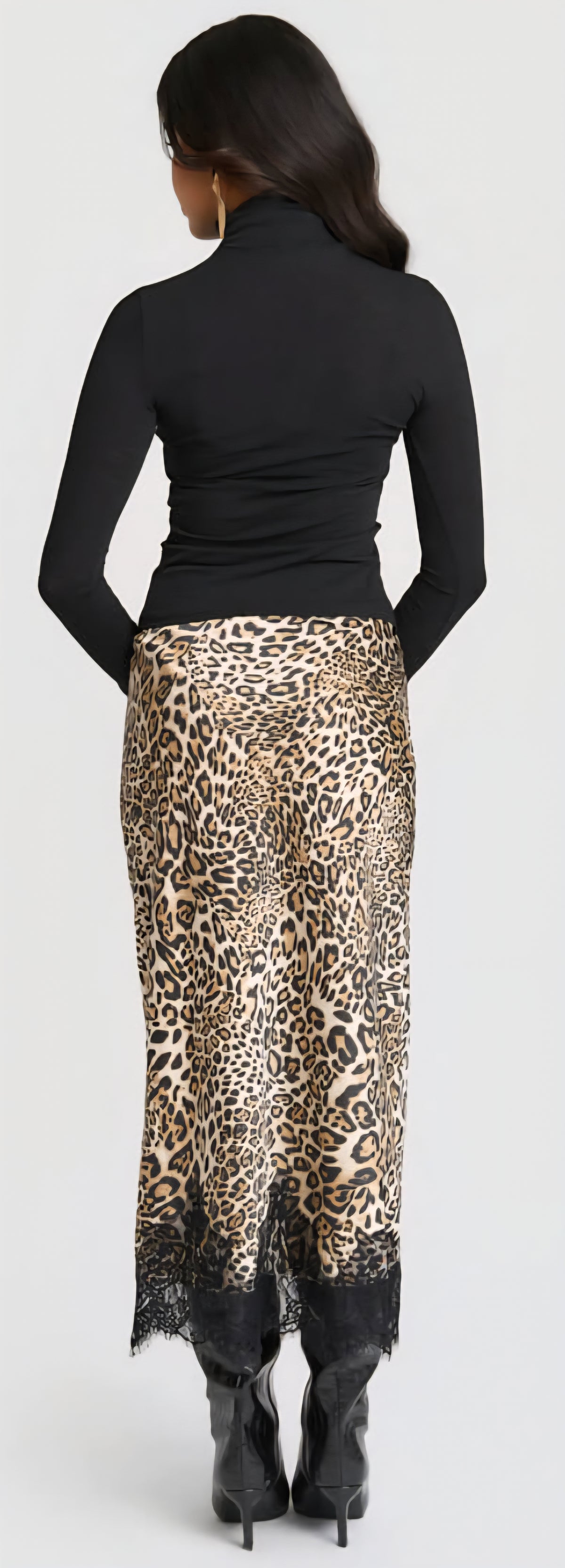 Leopard Print Satin & Lace Skirt