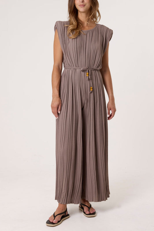 Pleated Shoulder Pad Jumpsuit