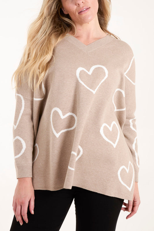 V Neck Heart Jumper