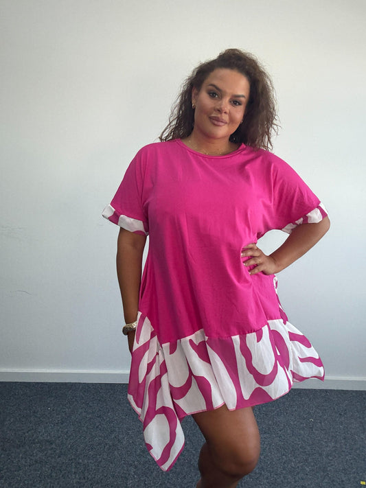 Pattern Trimed Round Neck Top