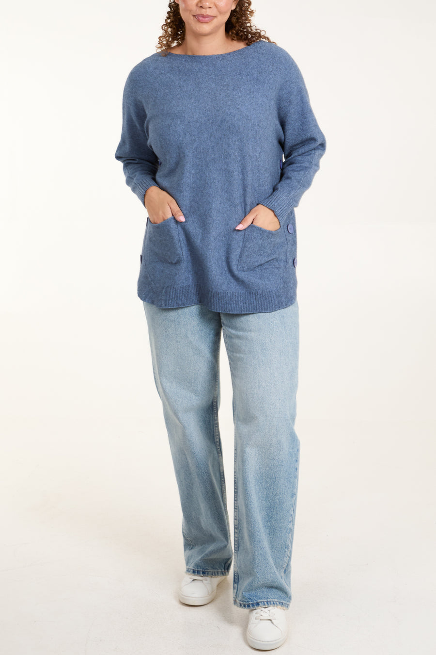 Round Neck Jumper With Pockets And Button Detail