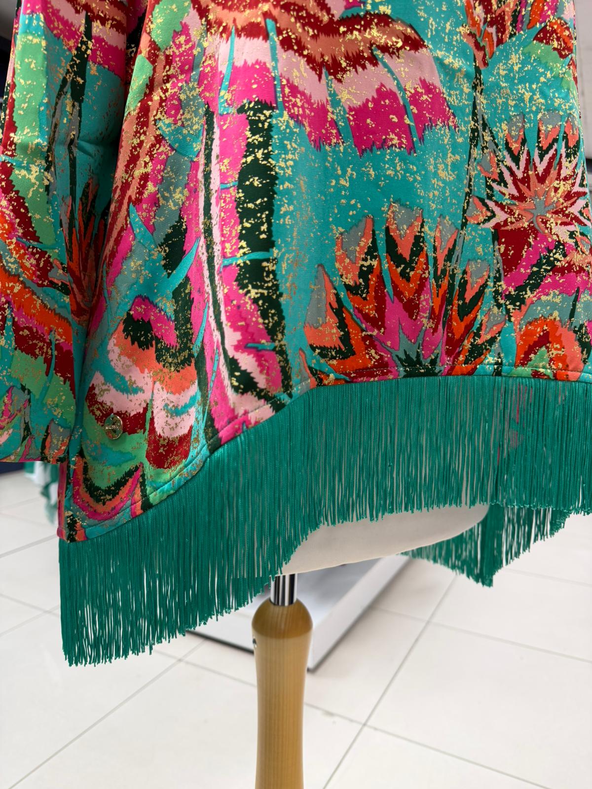 Malissa J Green Multi Woven Top With Tassel Hem
