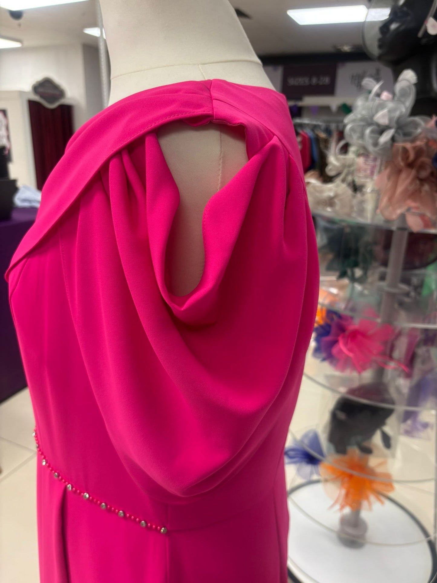 Lizabella Hot Pink With Cold Shoulder And Embellishment MOB/MOG Dress