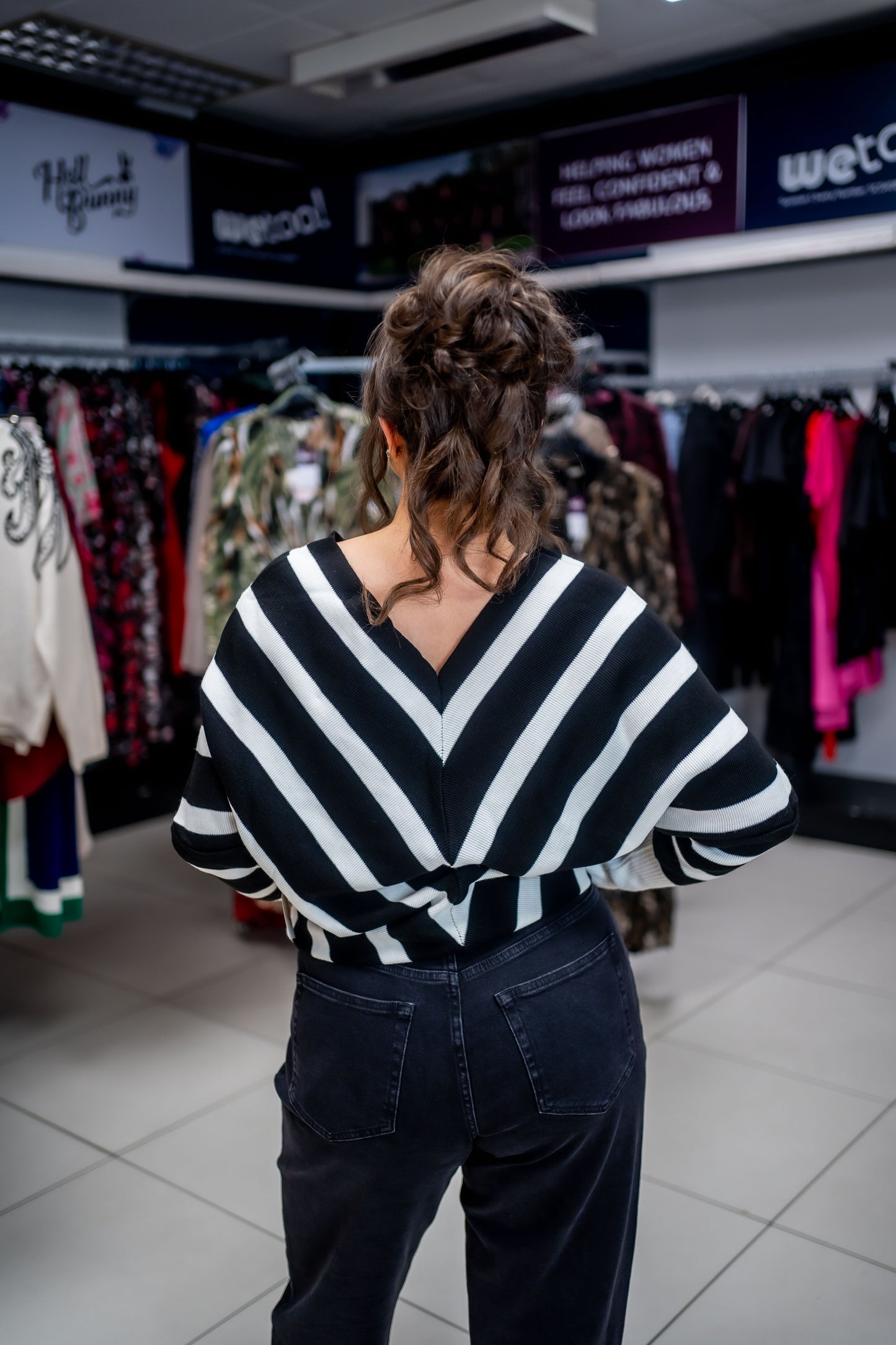 Off Shoulder Striped Knitted Sweater