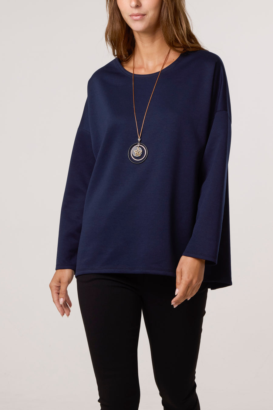 Soft Touch Plain Sweatshirt With Necklace