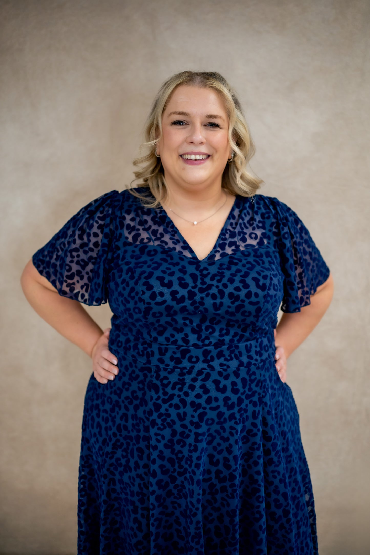 Scarlett & Jo Petite Tilly Navy Cheetah Flock Dress