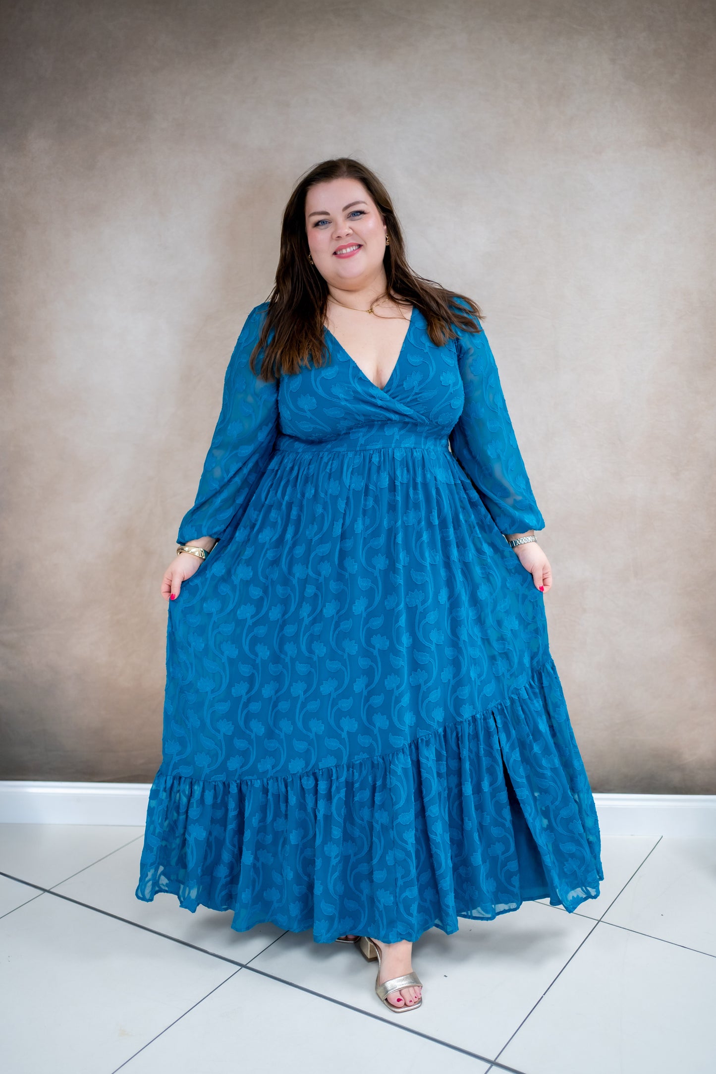 Lovedrobe Teal V Neck Burnout Maxi Dress