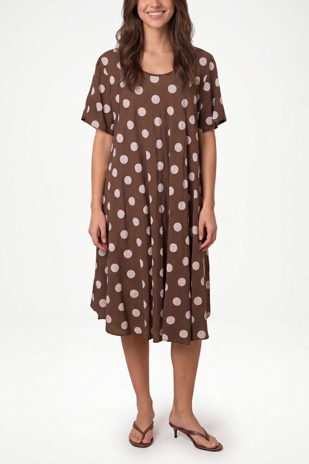 Polka Dot Short Sleeve Midi Dress