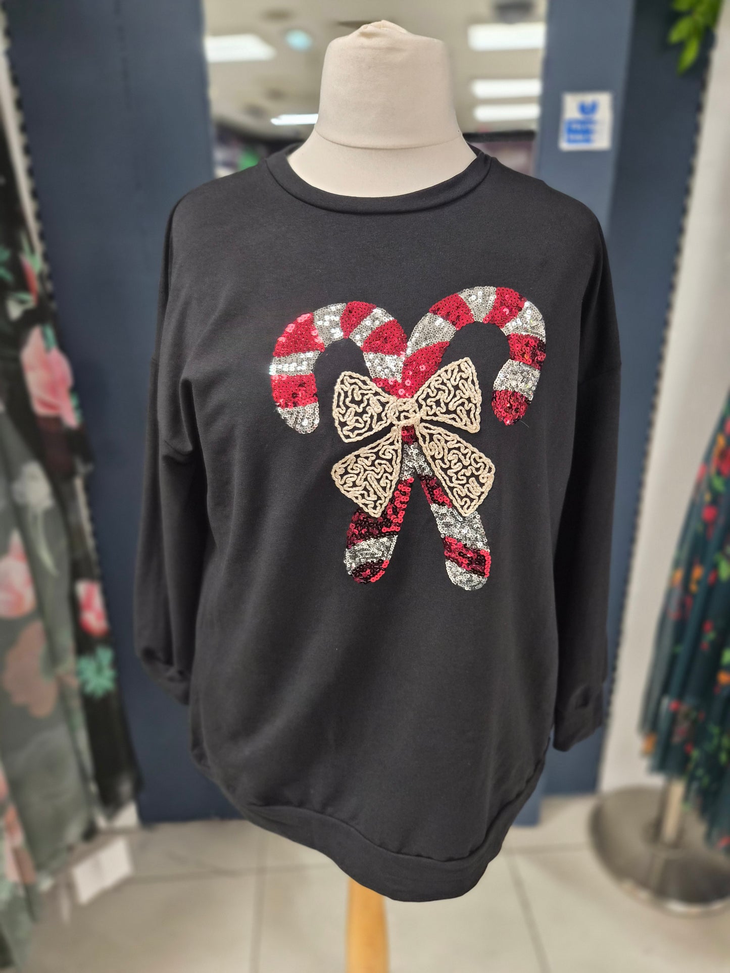 Sequin Candy Cane Christmas Jumper