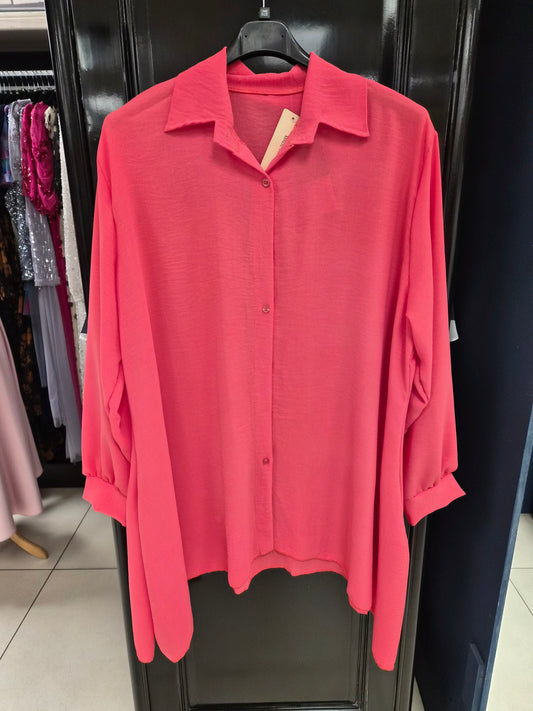 Coral Button Front Blouse