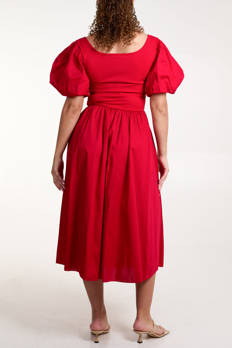 Puff Sleeve Bodice Midi Dress