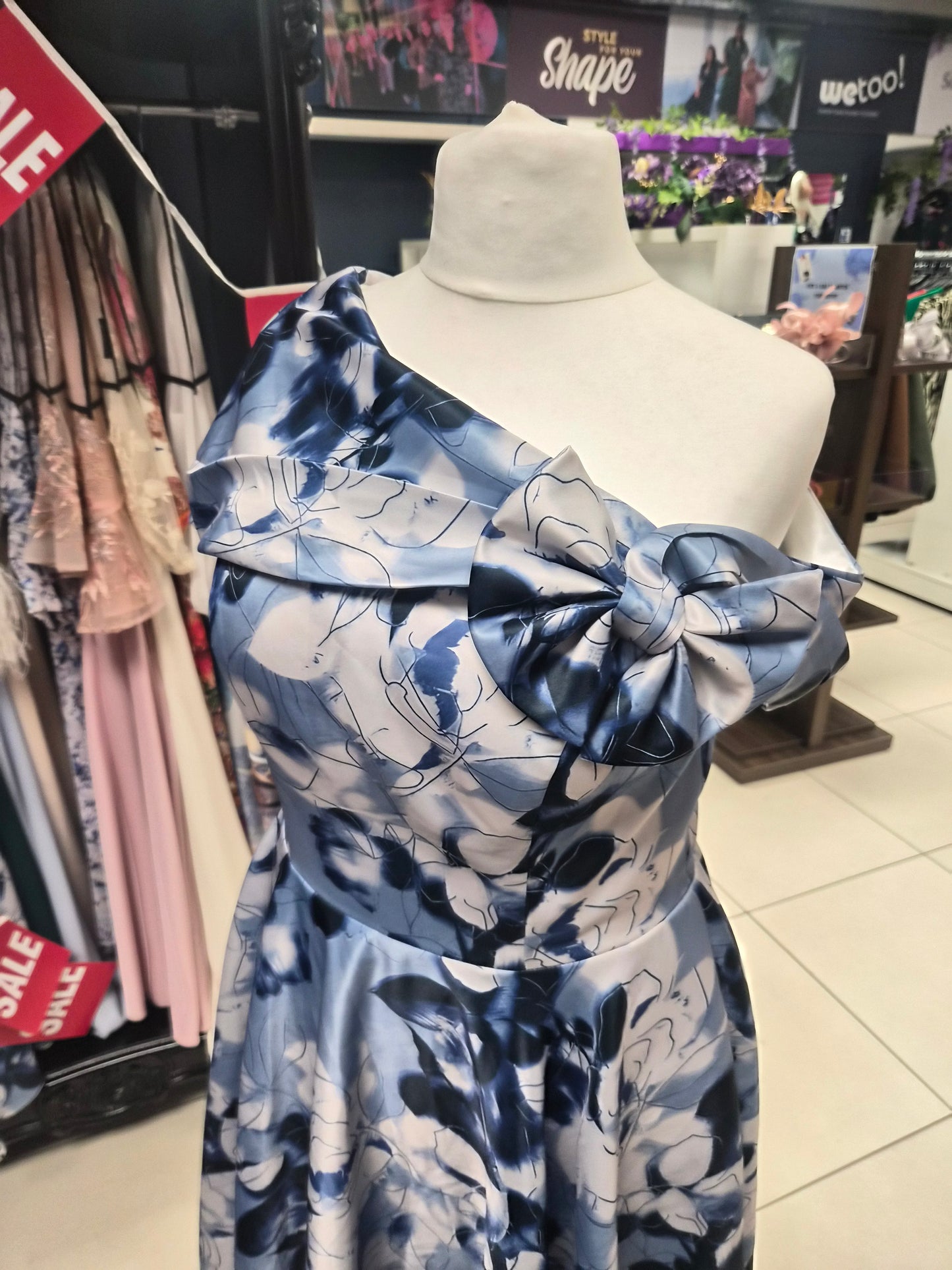 Gino Cerruti Satin Crepe Print MOB/MOG High Low Dress