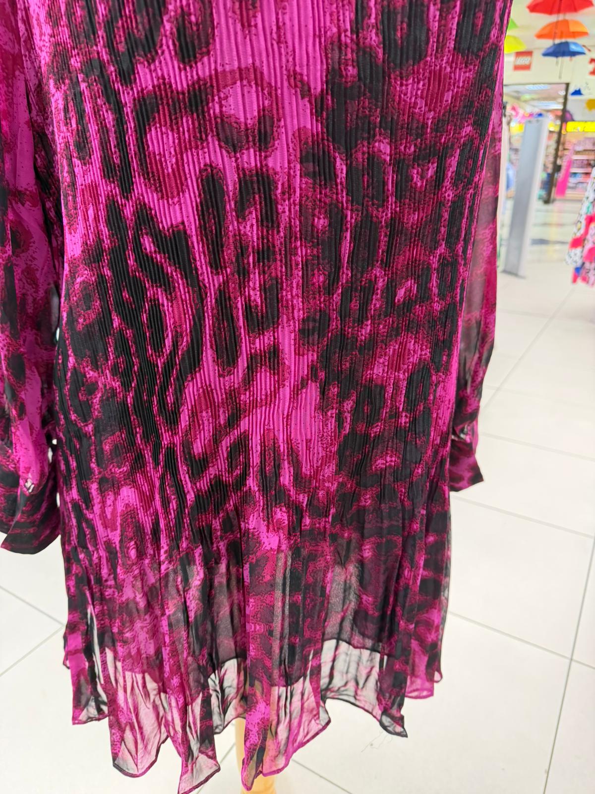 Malissa J Pink Leopard Chiffon Pleated Tunic