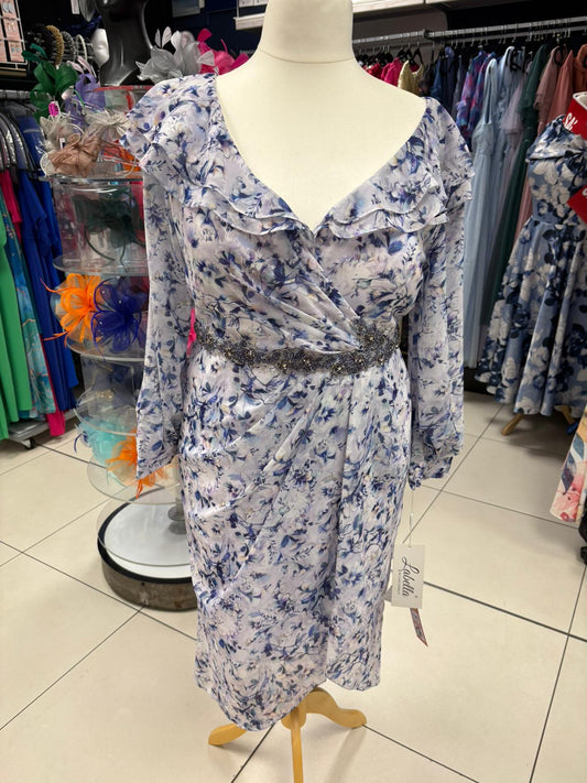 Gino Cerruti Silver/Blue Print Embellished Belt MOB Dress