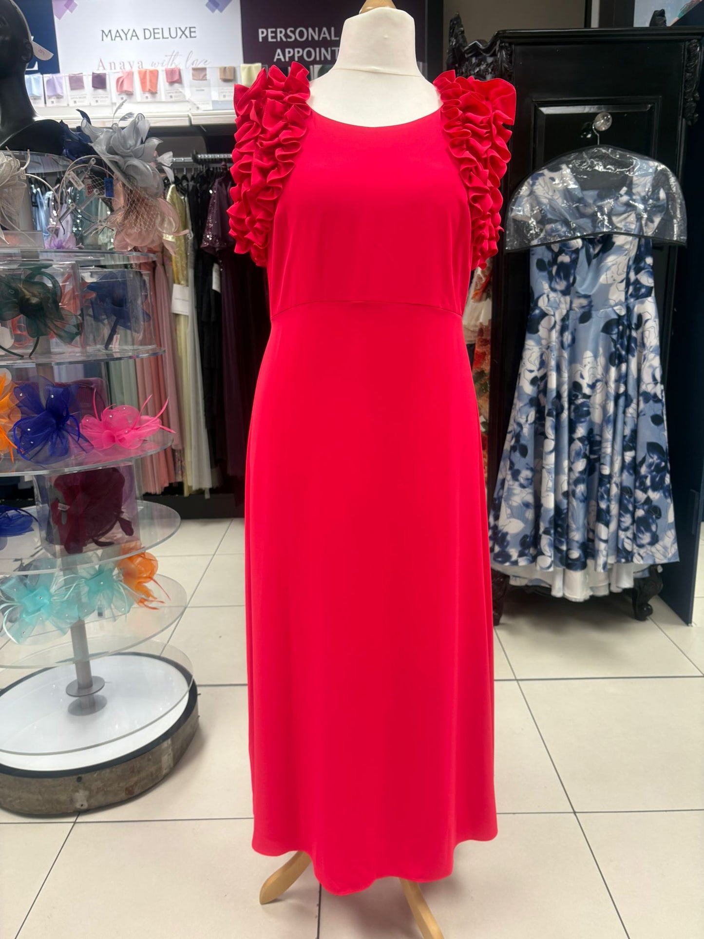 Ella Boo Red Fitted Maxi Dress With 3D Flower Detail
