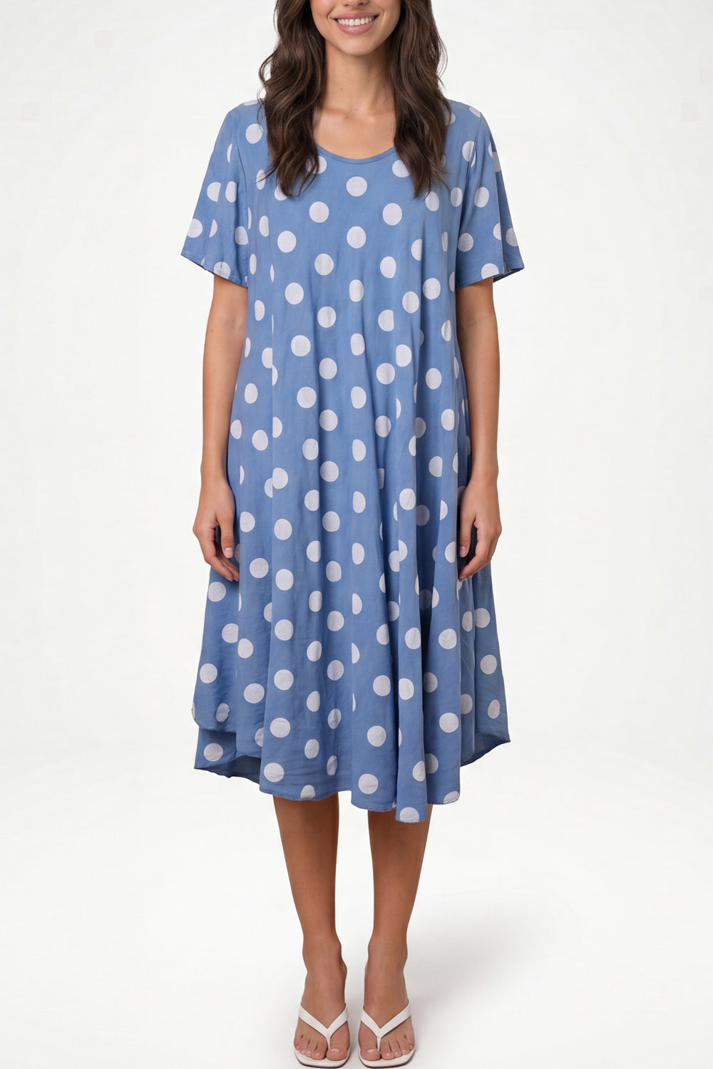 Polka Dot Short Sleeve Midi Dress