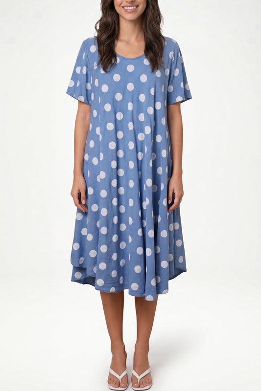 Polka Dot Short Sleeve Midi Dress