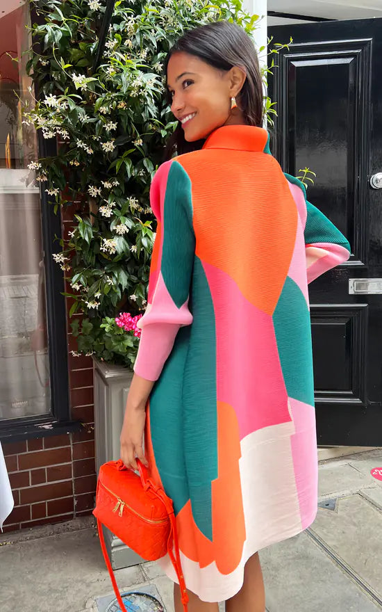 Multi Colour Print Long Sleeve Dress