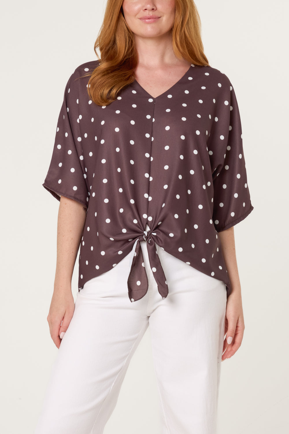 Polka Dot Knot Front Top