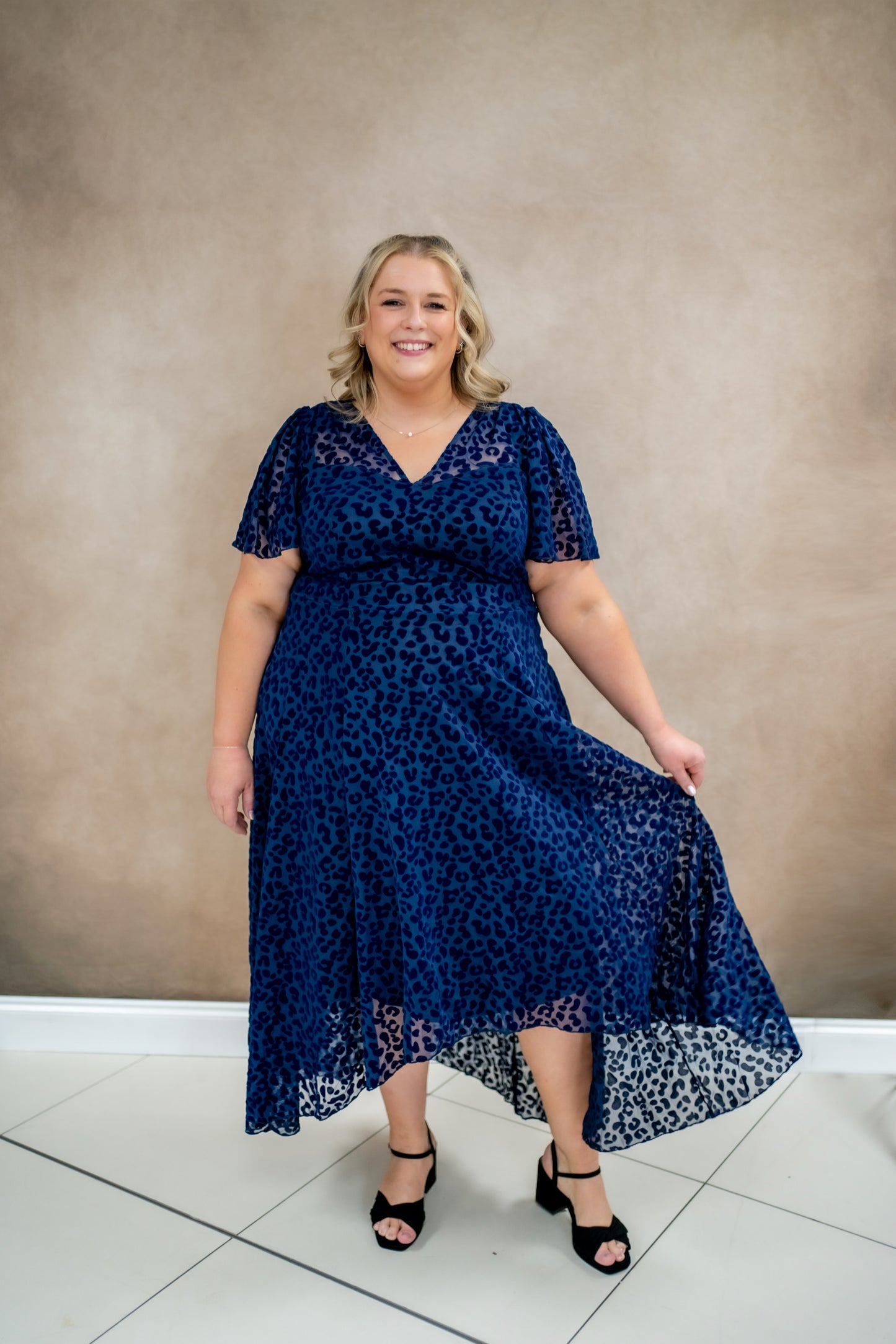 Scarlett & Jo Petite Tilly Navy Cheetah Flock Dress