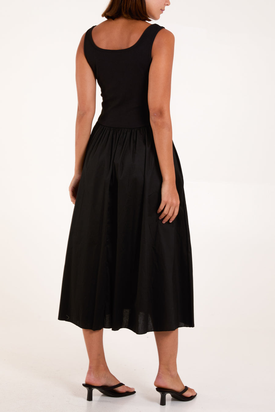 Square Neck Sleeveless Midi Dress With Pockets