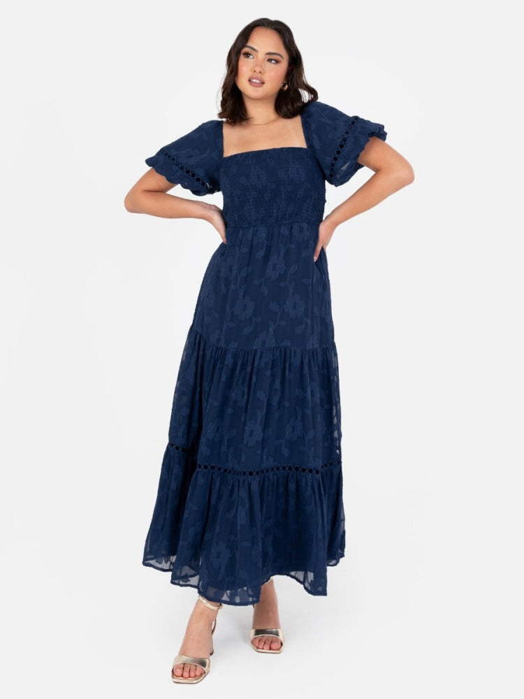 Lovedrobe Navy Floral Burnout Short Sleeve Maxi Dress