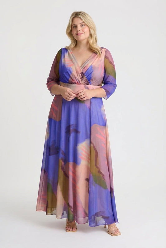 Scarlett & Jo Verity Aqua Blue Peach Maxi Dress