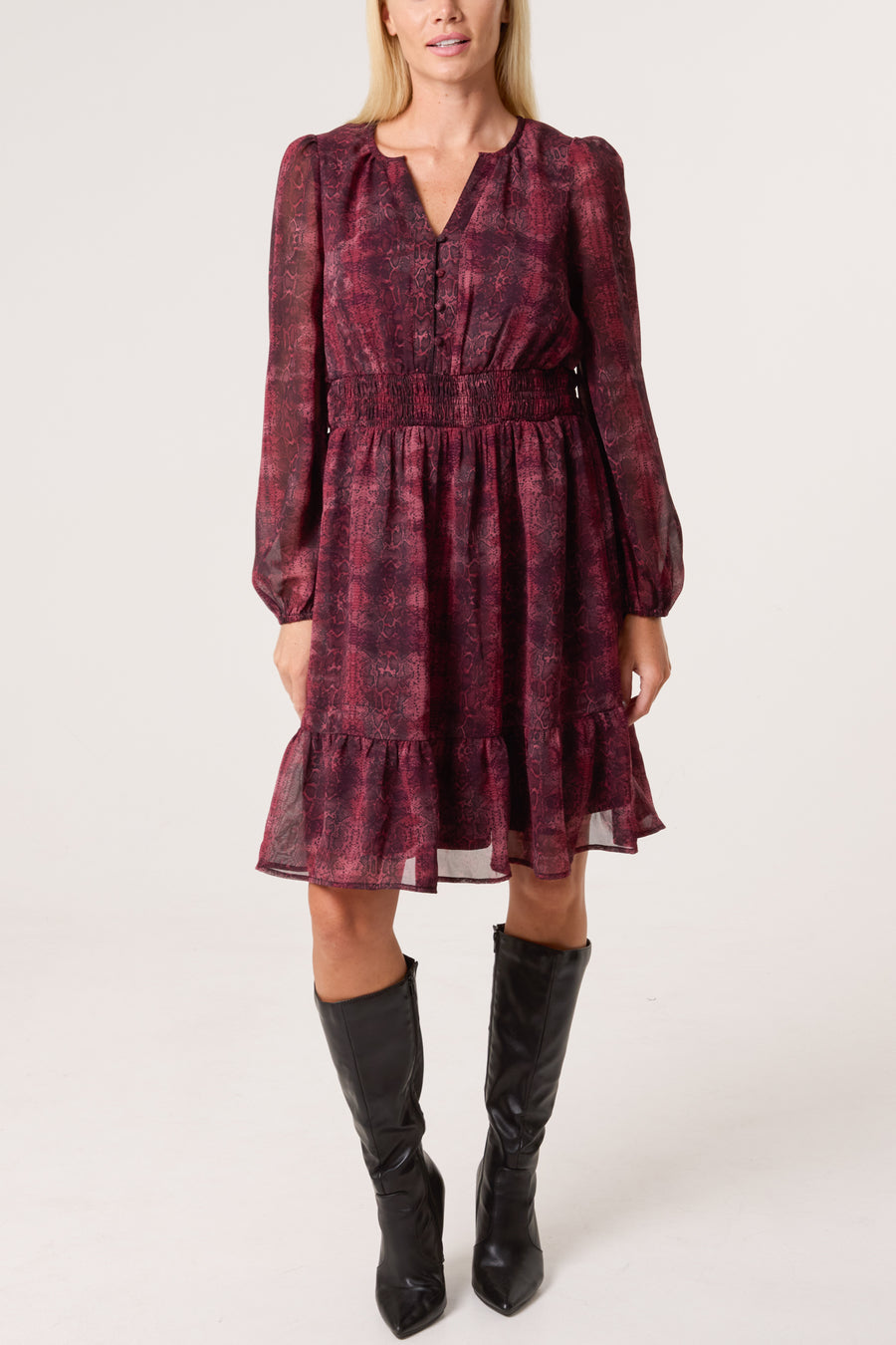 Snake Print Elasticated Waist Mini Dress