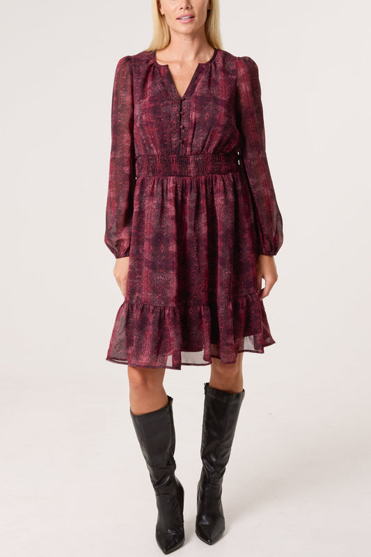 Snake Print Elasticated Waist Mini Dress
