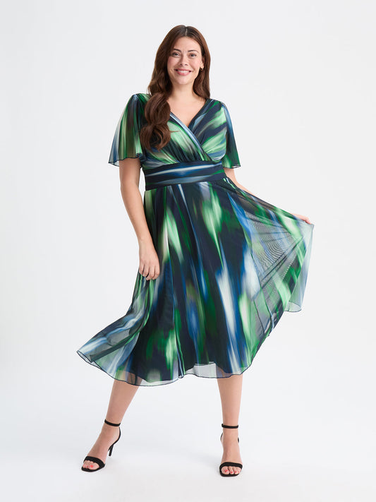 Scarlett & Jo Victoria Green Ikat Midi Dress