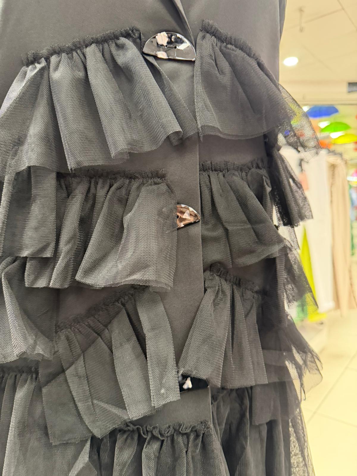 Malissa J Black Waistcoat Dress With Tulle Ruffles