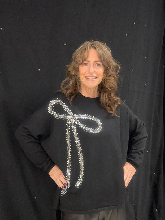 Embellished Bow Crew Neck Jumper