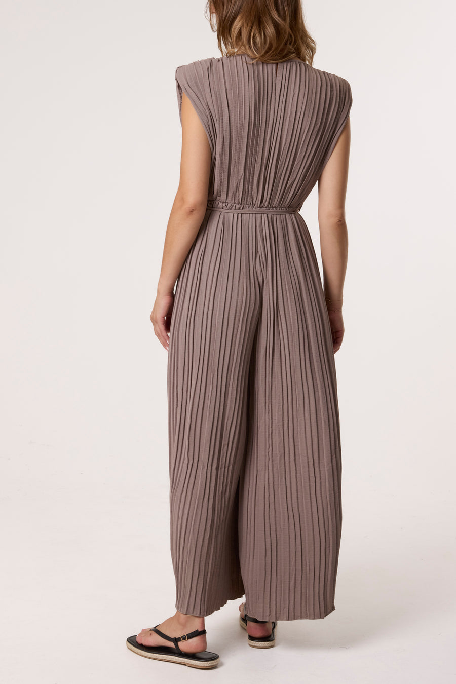 Pleated Shoulder Pad Jumpsuit