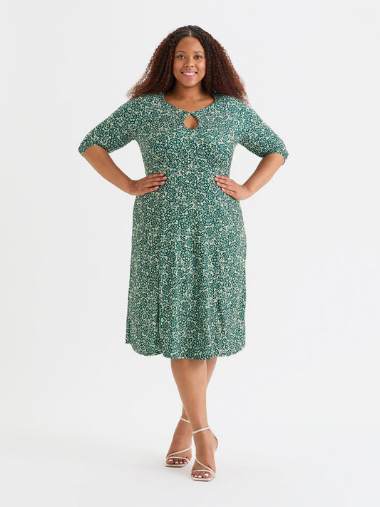 Scarlett & Jo Keyhole Teal Cream Midi Dress