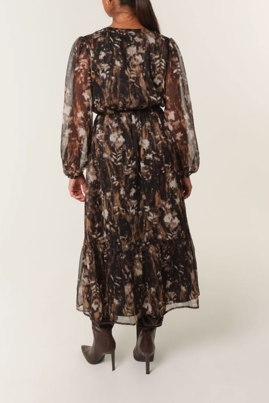 Leaf Print Diamonte Chiffon Dress