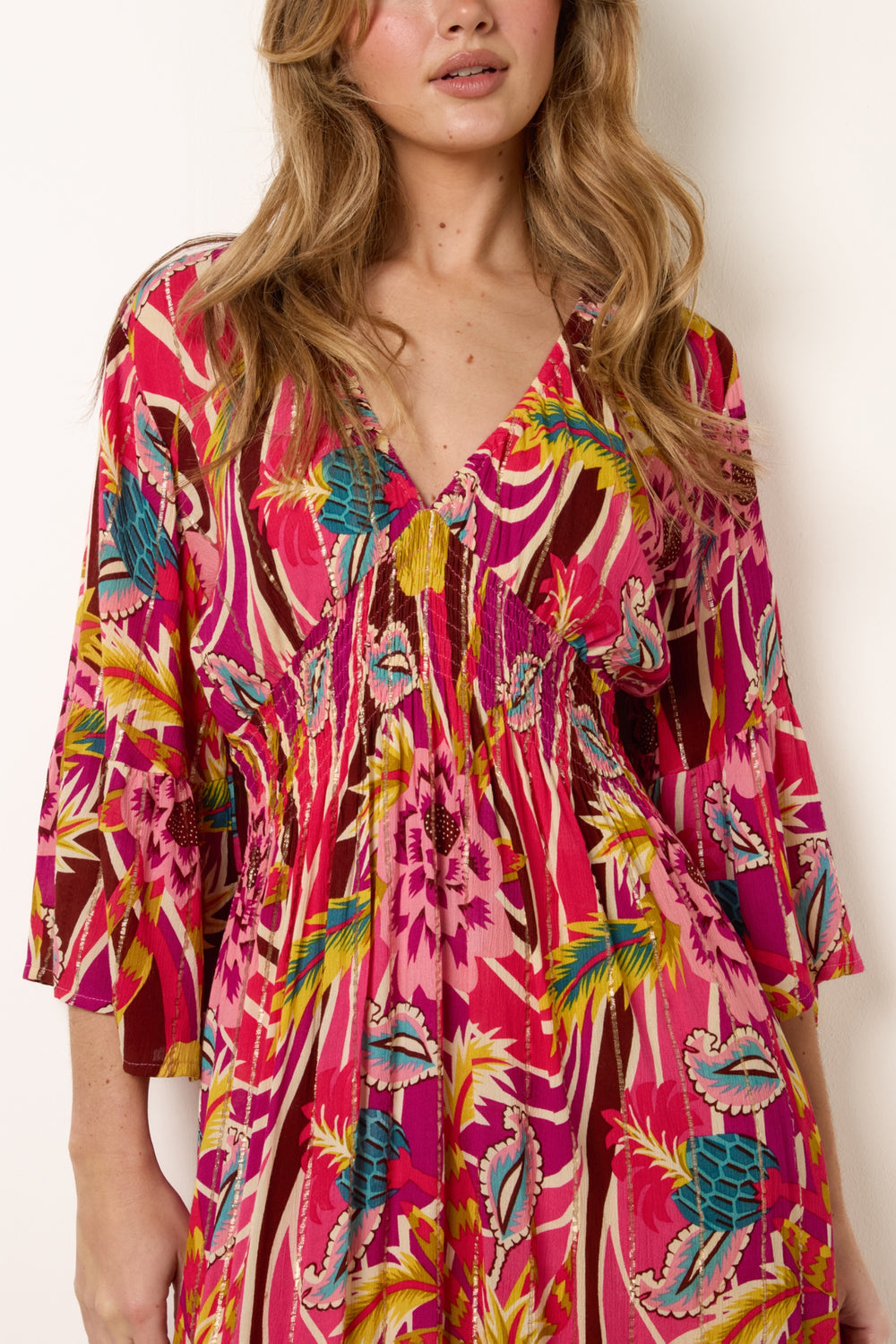 V-Neck Floral Shirred Maxi Dress