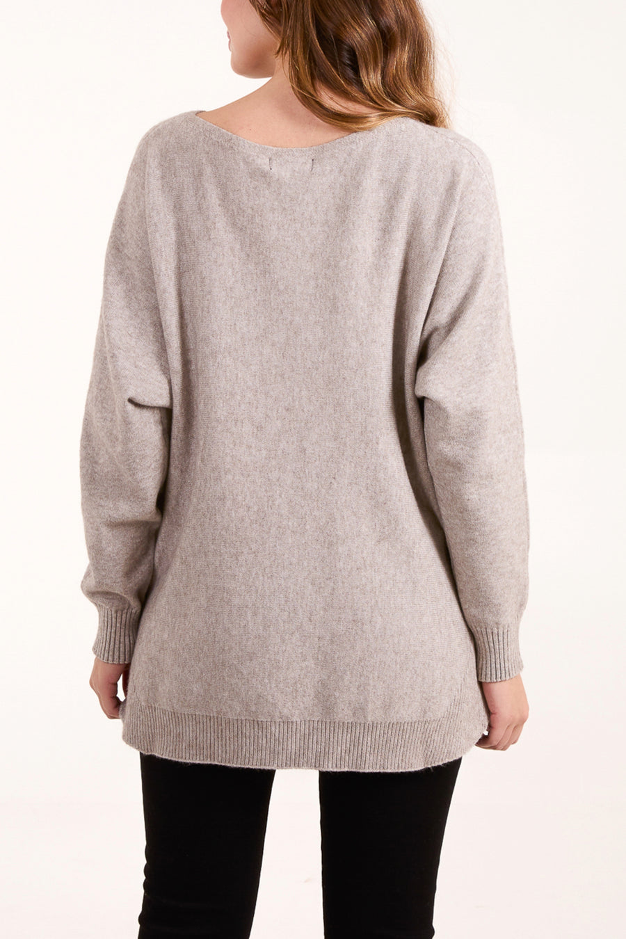 Round Neck Jumper With Pockets And Button Detail